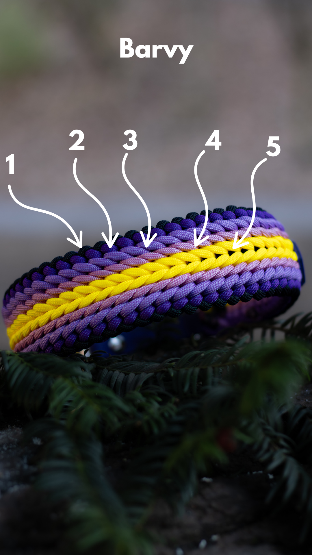 Nastavitelný paracordový obojek  ve vzoru 'Luna wide🌙' s BioThane popruhem