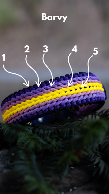 Nastavitelný paracordový obojek  ve vzoru 'Luna wide🌙' s BioThane popruhem