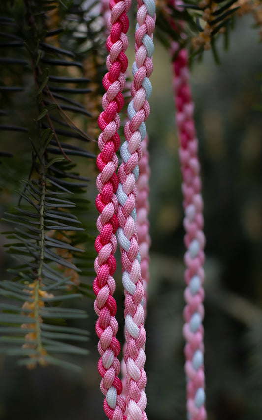 Přepínací paracordové vodítko ve vzoru 'Braids mini' 2m - růžové