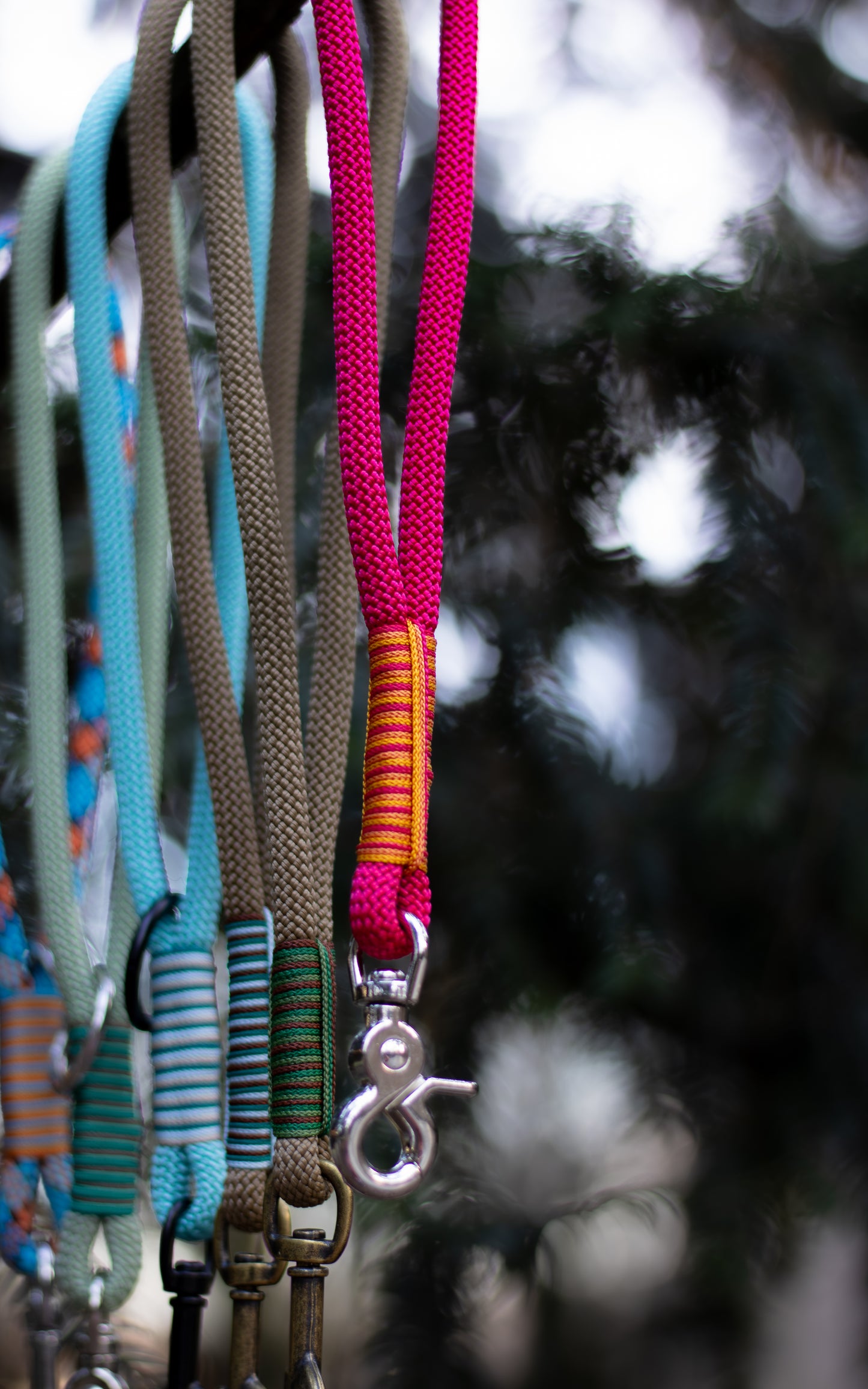 Na fotce vidíme krátké lanové vodítko - ručku neboli couračku, která se používá pokud chce člověk mít psa na krátko. Nechává se také na postroji pro rychlejší chycení psa na volno. Ručky jsou ručně pletené, mají zdobný oplet a mohou mít různé barvy, zde jsou konkrétně tyto barvy couraček (odzadu): modro - oranžová (geometrické útvary), zelená, světle modrá, hnědá, červená.