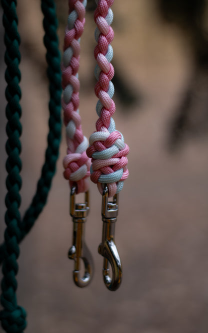 Pastelově růžové duhové přepínací paracordové vodítko pro malé pejsky.
