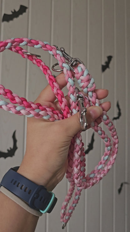 Přepínací paracordové vodítko ve vzoru 'Braids mini' 2m - růžové