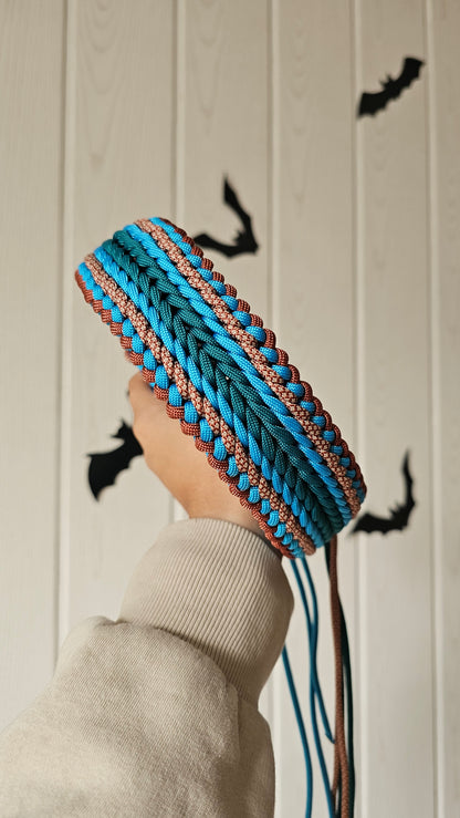 Nastavitelný paracordový obojek  ve vzoru 'Luna wide🌙' s BioThane popruhem