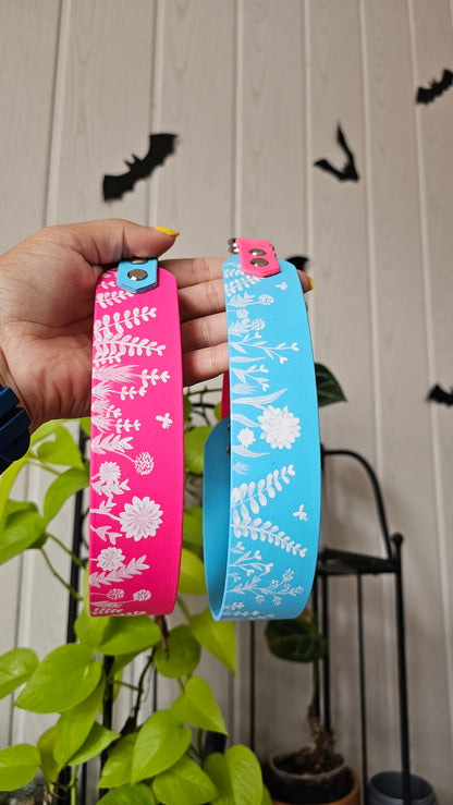 Ručně malovaný BioThane® obojek - 'White Meadow' 38mm