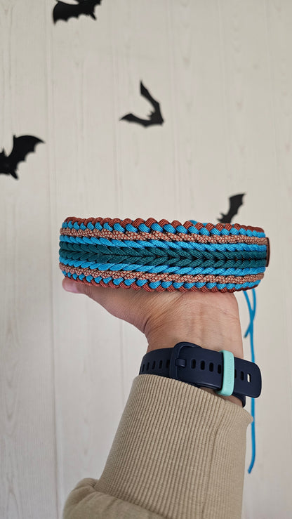 Nastavitelný paracordový obojek  ve vzoru 'Luna wide🌙' s BioThane popruhem