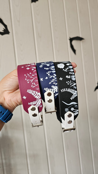 Ručně malovaný BioThane® obojek - 'White Meadow' 38mm